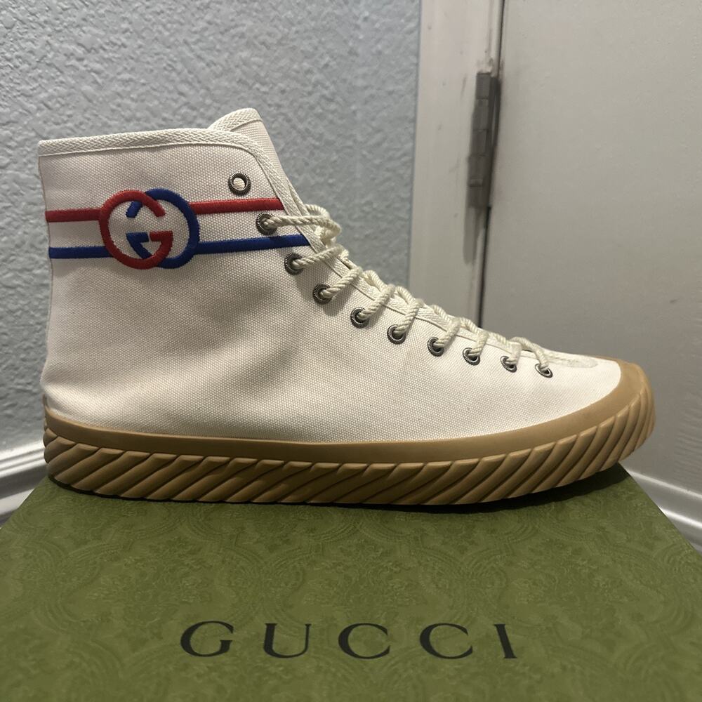 Authentic GUCCI INTERLOCKING G FABRIC BOOTIE SNEAKERS GG 11 (fits USA 12) 703033